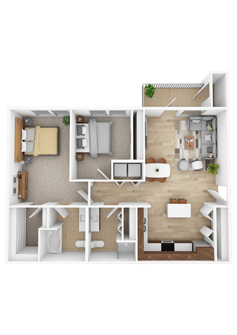 Floor plan for 2 beds, 2 baths, 962 sqft